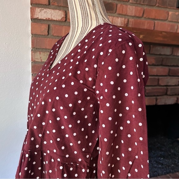 NWT Jacqueline de Yong Zurich Long Sleeve Corduroy Dress Sassafras Polka Dots 6 - Picture 6 of 10